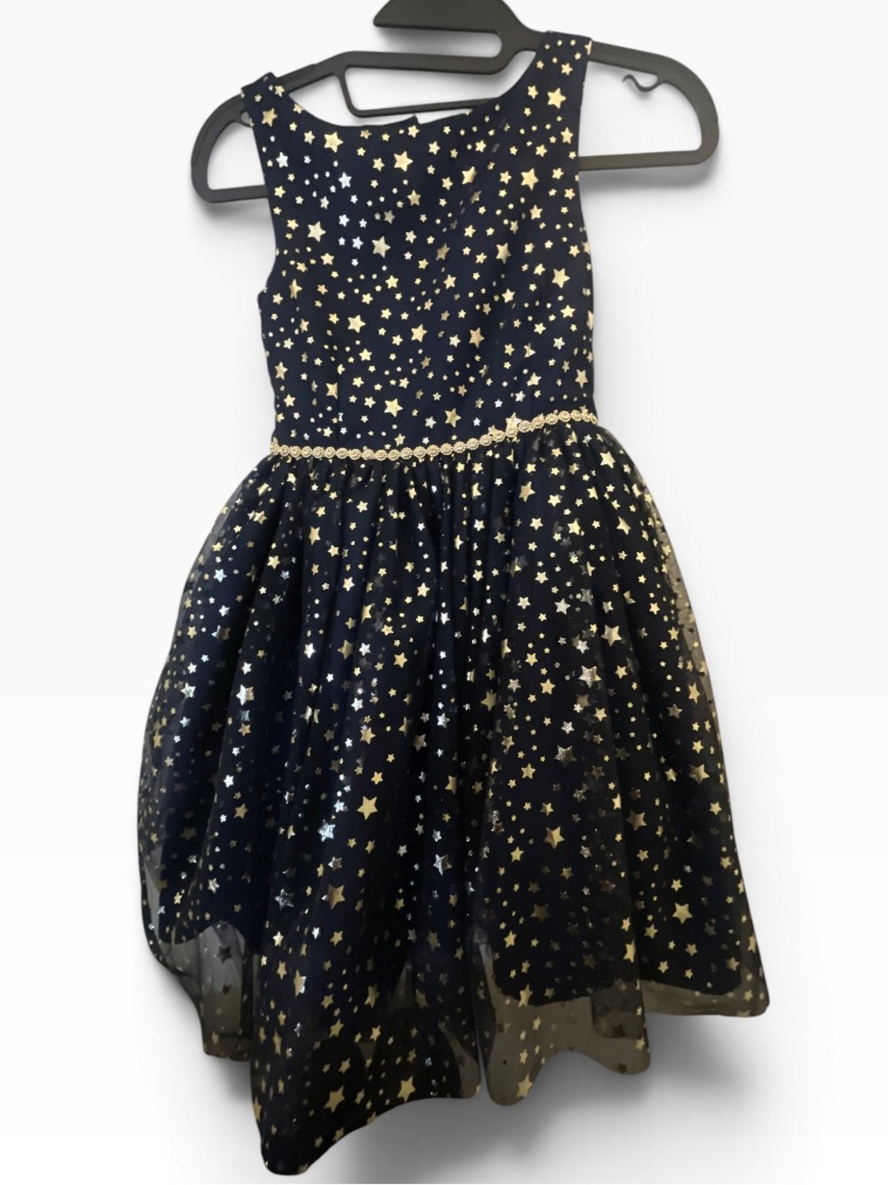 Pippa & Julie Navy and Gold Star-Print Formal Dress